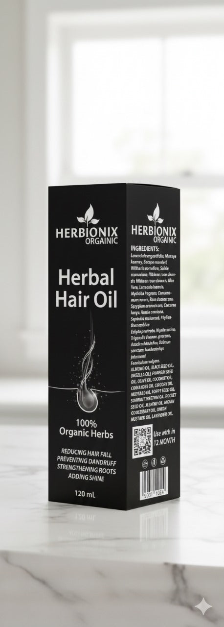 Herbionix Organic Hair Oil – 24+ Herbal Extracts & 14+ Natural Oils for Strong, Healthy Hair.