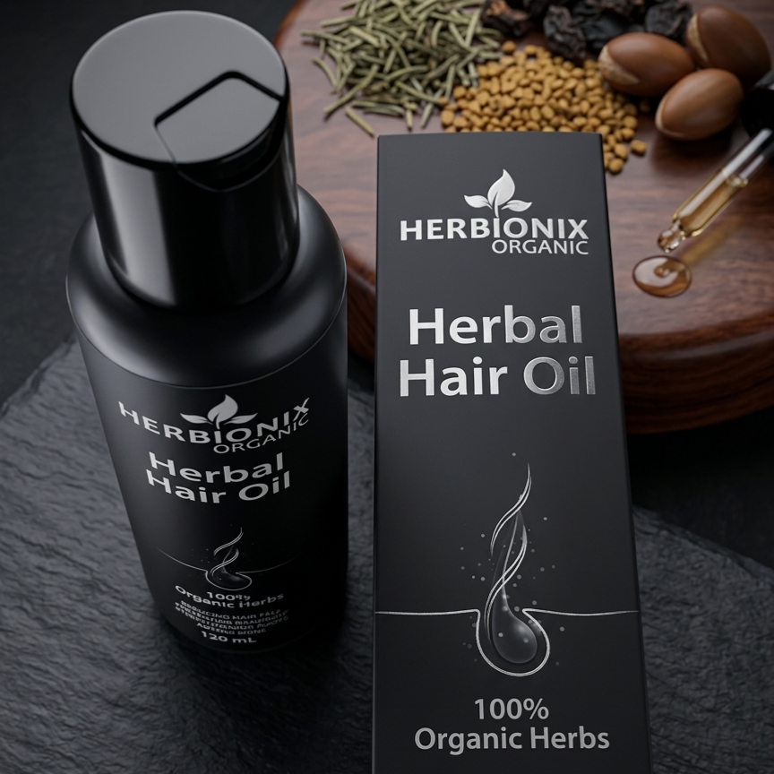 Herbionix Organic Hair Oil – 24+ Herbal Extracts & 14+ Natural Oils for Strong, Healthy Hair.