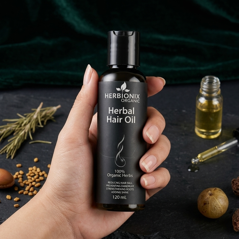 Herbionix Organic Hair Oil – 24+ Herbal Extracts & 14+ Natural Oils for Strong, Healthy Hair.