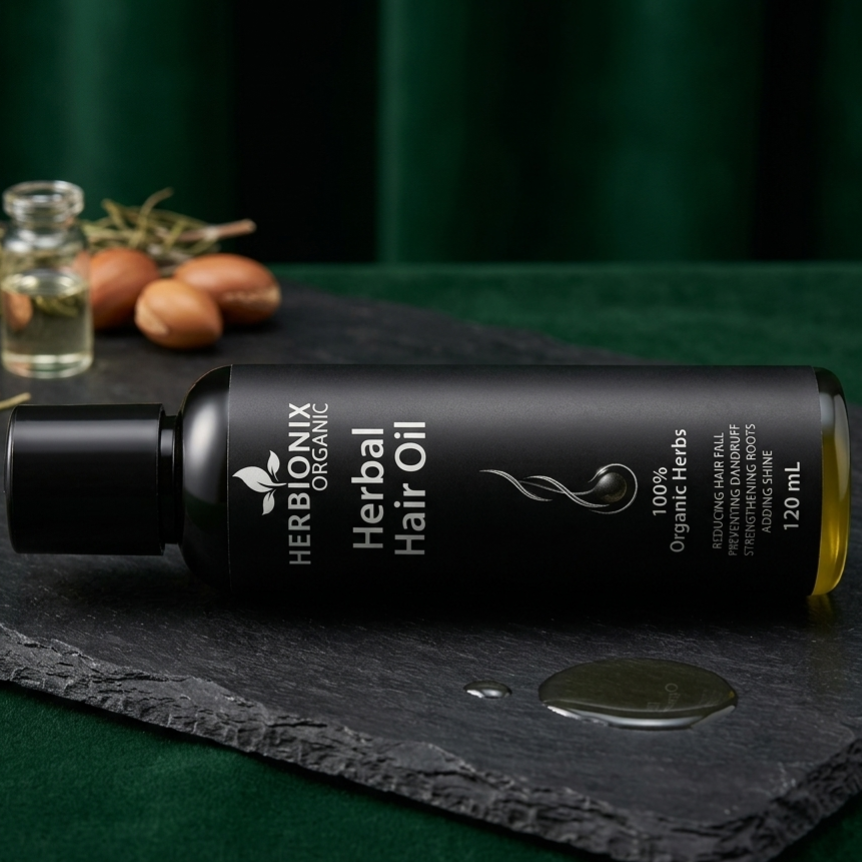 Herbionix Organic Hair Oil – 24+ Herbal Extracts & 14+ Natural Oils for Strong, Healthy Hair.